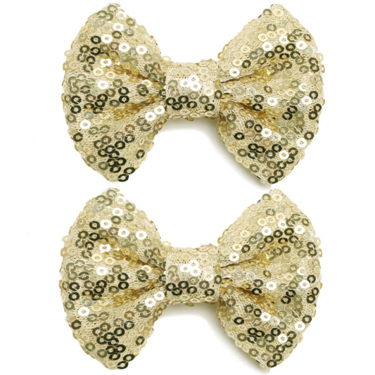 KISZU 3 Inch Glitter Hair Bows Clips, Sparkling Sequin Little Bow HairPins for Baby Girls Children Teens and Women (Light Gold)