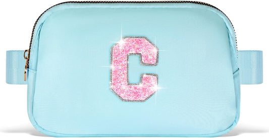Fanny Pack Belt Bag Crossbody Bags with Initials Letter Patch Trendy Stuff for Teens Cute Stuff Birthday Gifts for Teenager Girls | C,Blue Bag