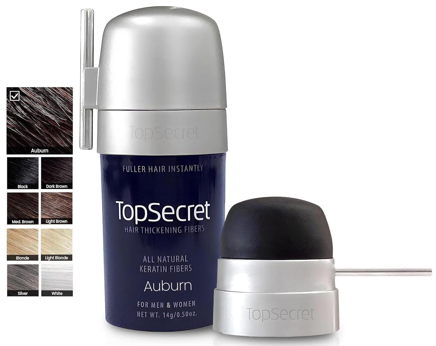 Top Secret Hair Thickening Building Fibers Applicator Included - Undetectable & Natural Hair Filler - for Men & Women - Instantly Fill In Thinning Hair - Weather & Sweat Resistant (Auburn, Medium)