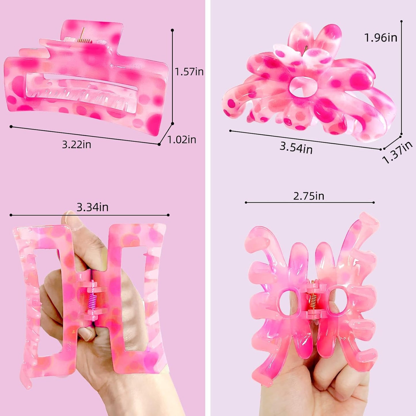 Hair Clips for Women,6PCS Big Flower Claw Clips for Thick Thin Hair,Strong Hold Cute Hair Accessories for Girls,Nonslip Beach Vacation Essentials Summer Accessories (variegated)