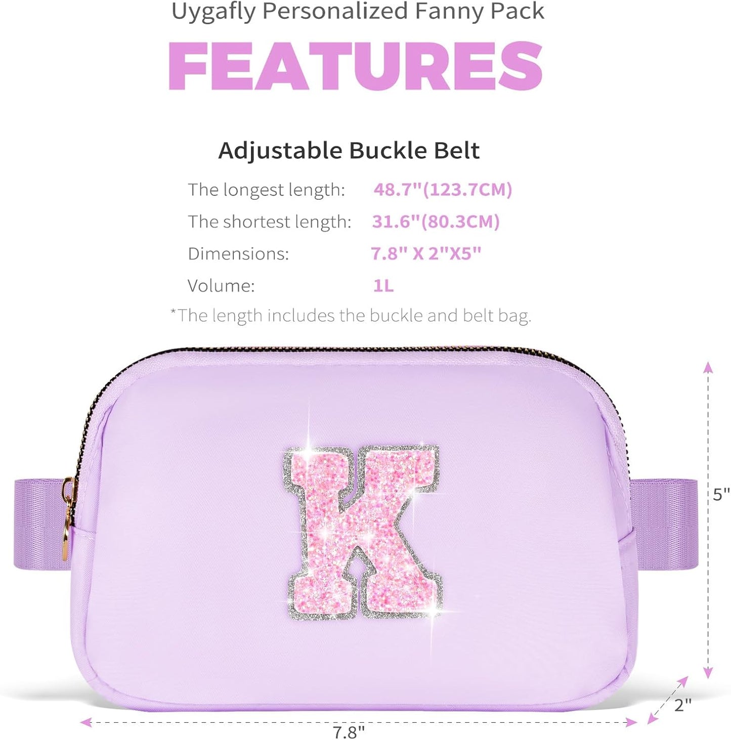 Girl Stuff - Teen Girl Gifts: Trendy Cross Body Belt Bags - Fanny Packs for Kids & Women | Lavender, Initial K