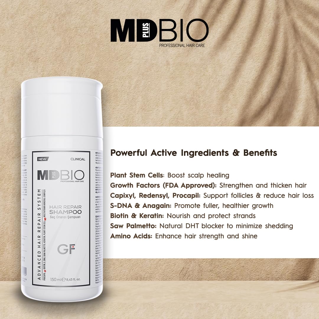MD PLUS BIO Hair Regrowth, Clinically Tested Repair Shampoo, Anti-Thinning Loss Shampoo, Hair Thinning Therapy For Men & Women, Sulfate Free Paraben Free - 8.45 Fl Oz (150 ml)