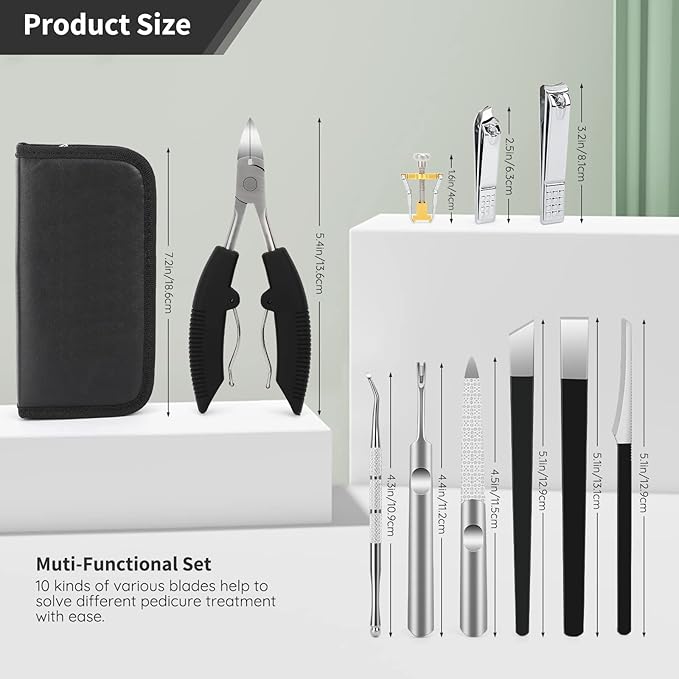 Segbeauty 10pcs Ingrown Toenail Removal Kit, Nail Clipper Toenail Clipper Manicure Pedicure Kit, Professional High Manganese Steel Blade Ingrown Toenail Corrector Tool Set for Remove Cuticle Callus