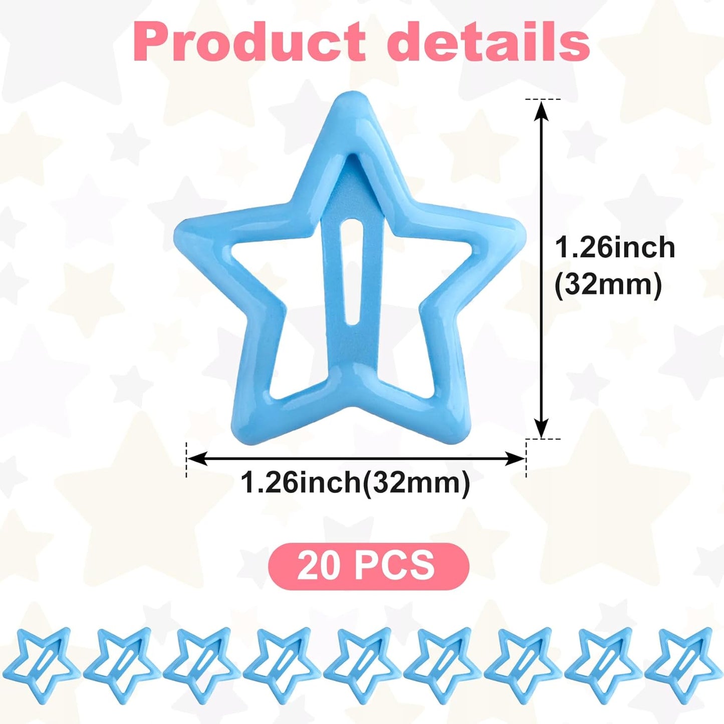 Joez Wonderful 20 Pcs Star Hair Clips, 1.26''/3cm Metal Snap Hair Clips, Cute Star Clips Hair Barrettes, Non-Slip Fashion Hair Accessories for Women (Royal Blue)