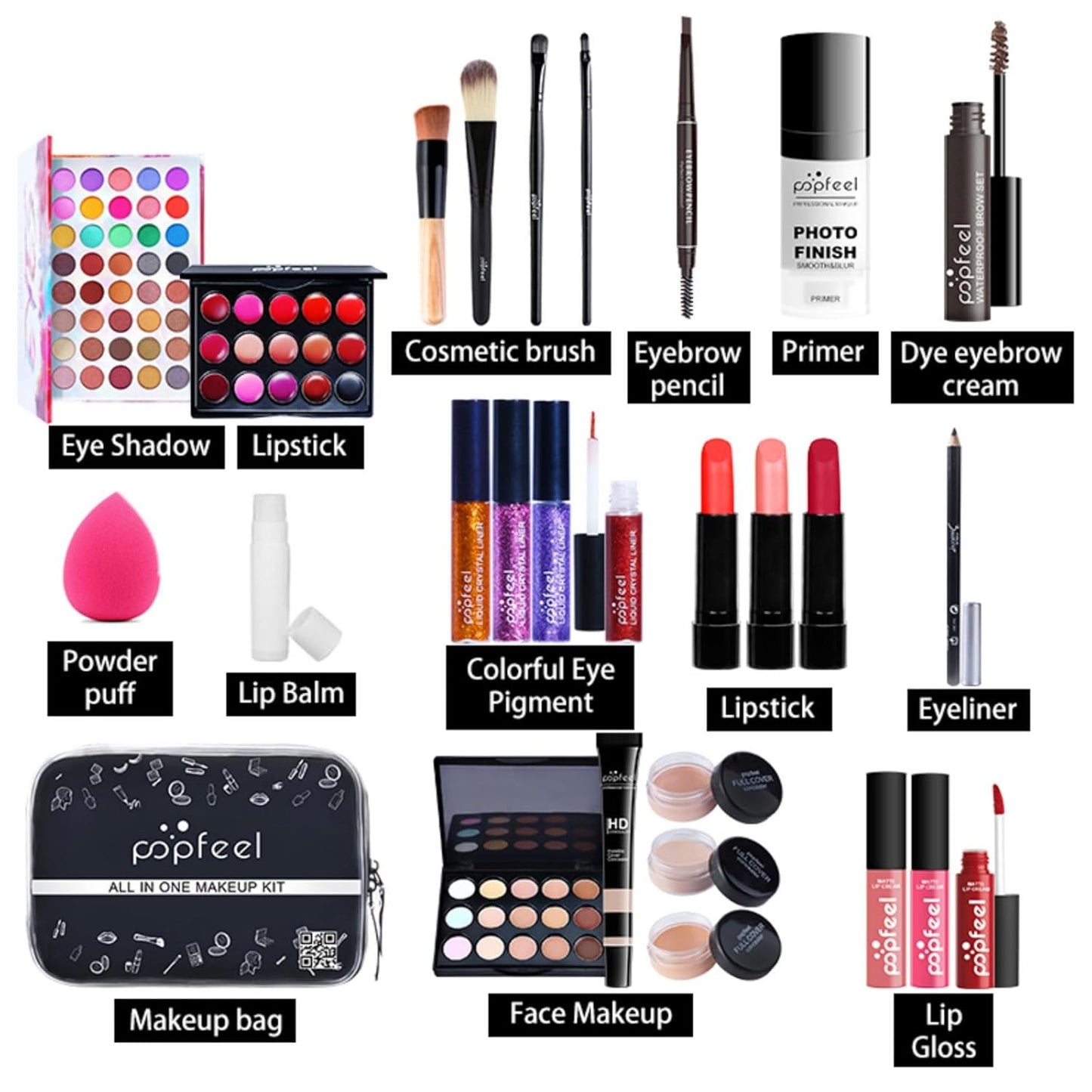 FantasyDay All-in-one Makeup Set Holiday Gift | Full Makeup Kit for Women Essential Starter Bundle Include Eyeshadow Palette Lipstick Blush Cream Concealer Face Powder Eyeliner Mascara Lipgloss Brush