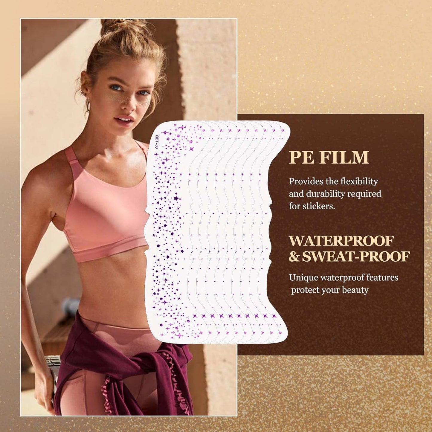 10 Pcs Glitter Freckles Face Tattoo, Face Glitter Makeup Patches, Waterproof Sparkle Freckles Tattoo Fairy Makeup Accessories For Women (Purple)