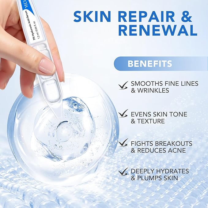 Hyaluronic Acid Tubes | 3% Hyaluronic Acid Serum for Face | Anti-Aging & Hydrating Serum | 4D Hyaluronic Acid for All Skin Types | 1.2ml x 30 Vials