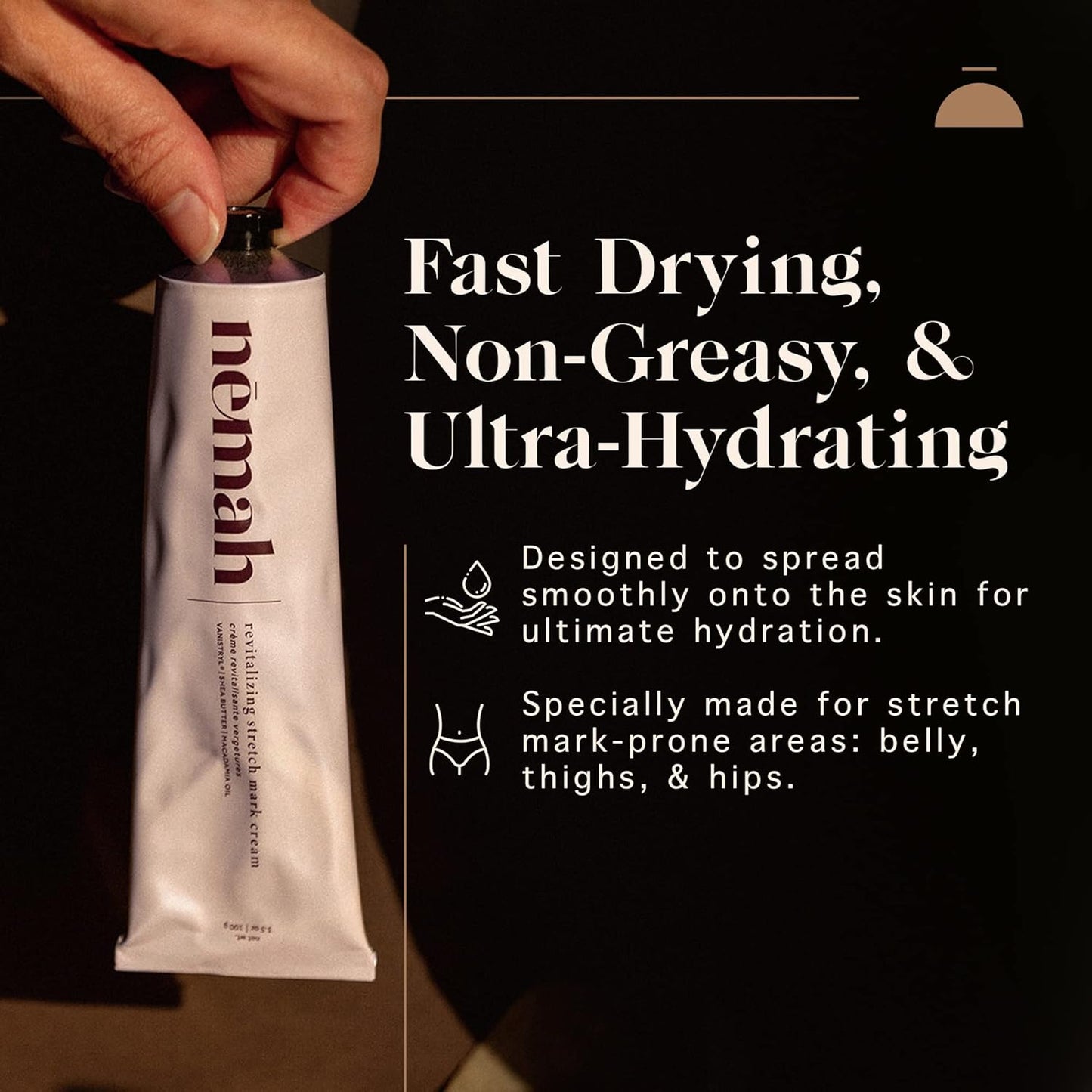 Nemah - Stretch Mark Cream for Pregnancy - Pregnancy Stretch Mark Prevention & Reduction, Postpartum Stretch Mark Cream with Vanistryl, Shea Butter, & Macadamia Oil - Vegan & Cruelty-Free - 3.5 oz.