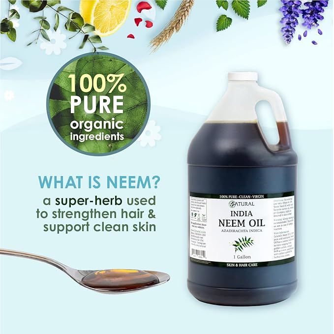 Zatural 100% Pure Neem Oil - Undiluted Cold-Pressed, Uses for Hair, Skin, and Nails, 128 oz