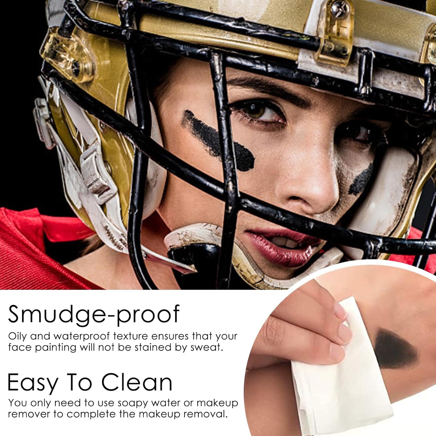 3 Colors Blue Black Red Face & Body Paint Stick, Eye Black Baseball Sticks for Baseball/Football/Halloween Accessories Vampire/Joker/Clown Makeup Cream Easy to Blend