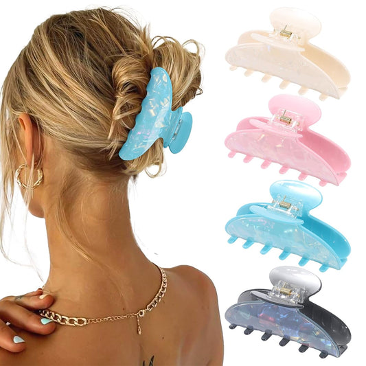 4Pcs Large Acrylic Clips - Big Non-Slip Banana Barrettes for Thick Hair, Strong Hold Jaw Clips for Women Girls