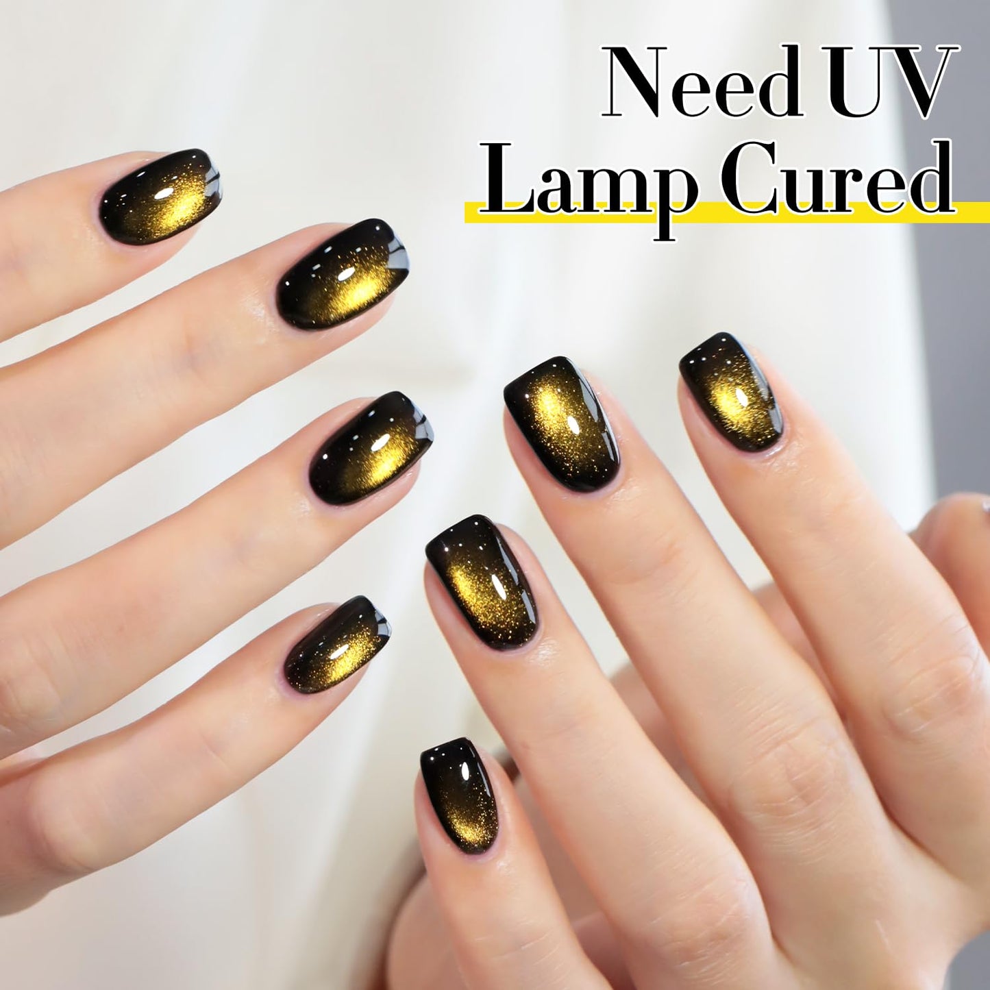 Double Rhythm Cat Eye Gel Polish with Magnet 15ML Glass Holographic Glitter Shimmer Translucent Sheer Color Salon Soak Off Magnetic at Home (Black Gold-MC1146)