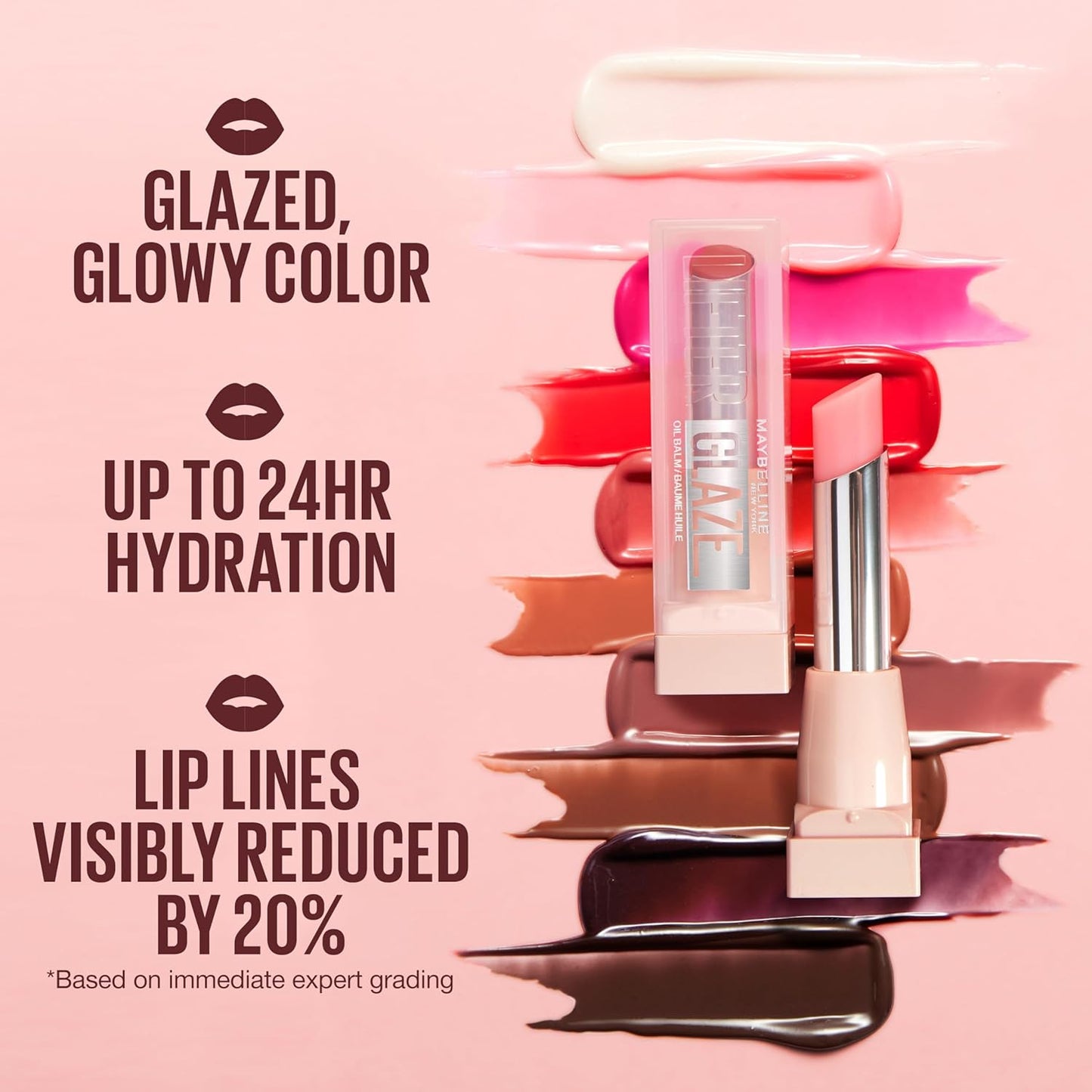 Maybelline Lifter Glaze Oil Balm with Hyaluronic Acid and Hydrating Oil Blend, Lip Balm with 24HRs of Smooth, Moisturizing Shine, Cherry Swirl (Sheer Cherry Red)