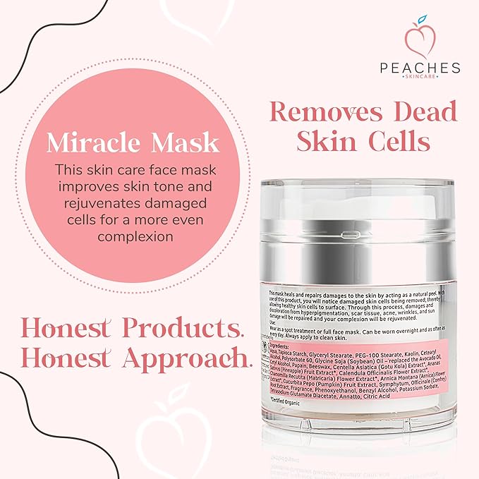 Hydrating Face Mask with Beeswax, Avocado Oil, Pumpkin, and More – Gently Removes Dead Skin Cells – Miracle Mask (1.7 oz)