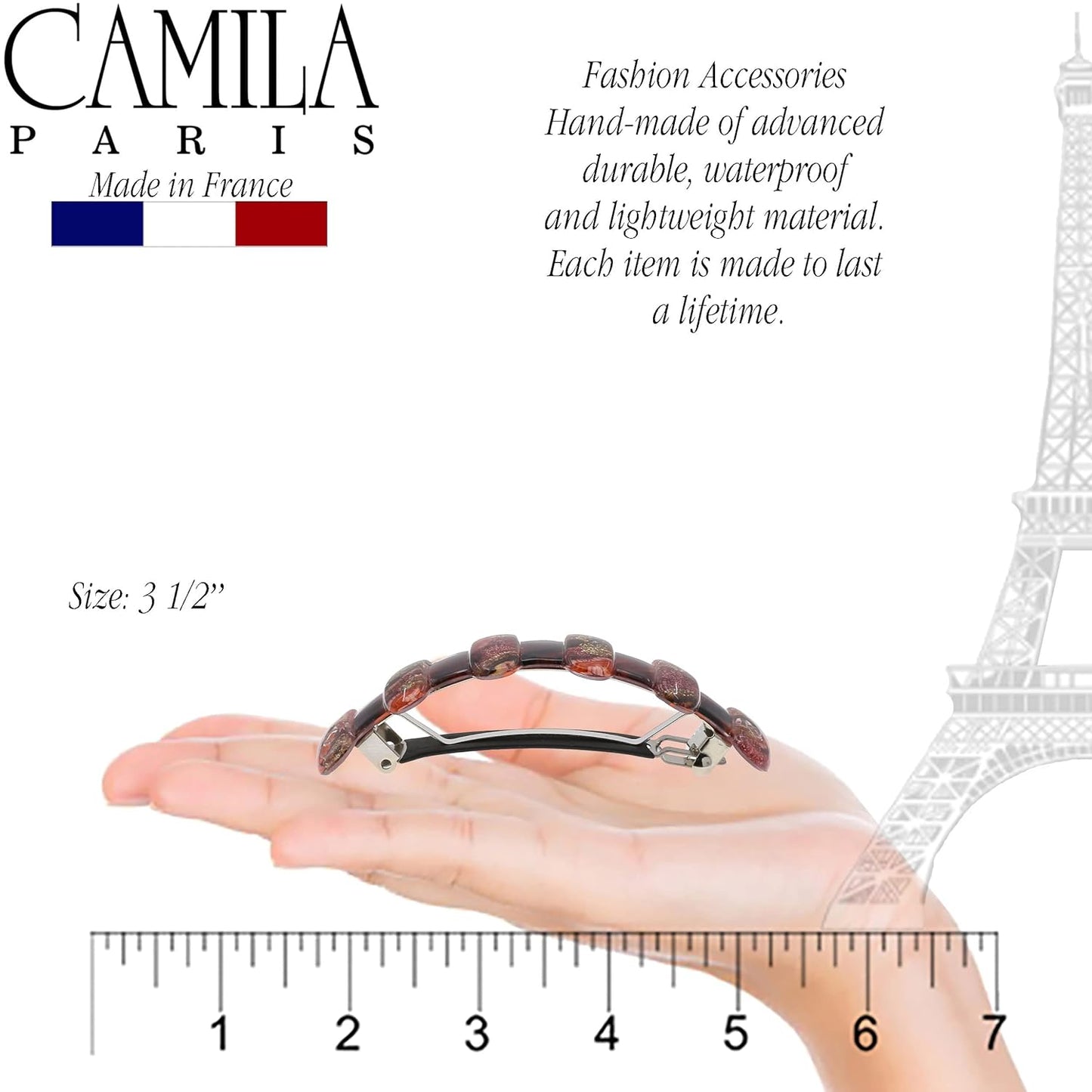 Camila Paris CP3304 French Hair Barrette Clip for Girls for Thick Curly Wavy Long Hair, Strong Hold Grip Hair Clips for Women, Automatic, No Slip Durable Styling Girls Hair Accessories, Made in France
