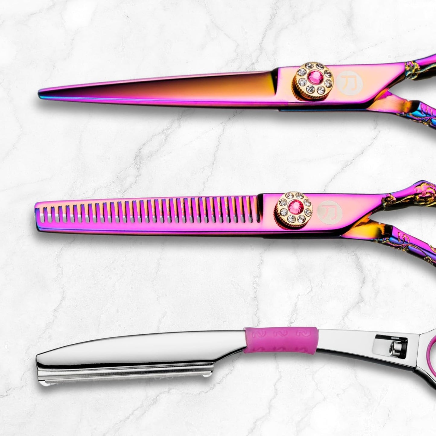 Saki Shears Kohana Pink Set of Professional Hair Shears - Includes Cutting and Thinning Shears - 440C Japanese Steel