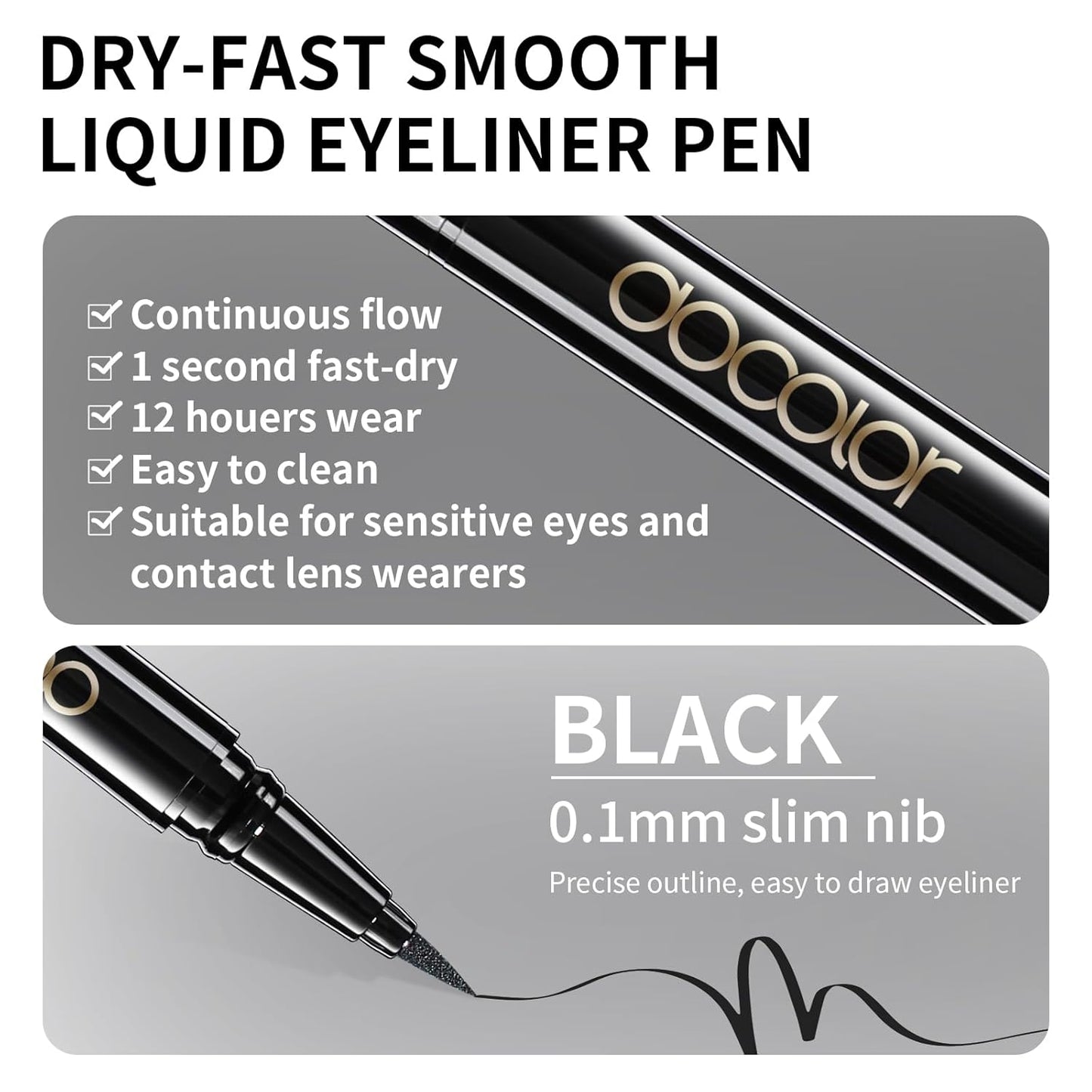 docolor Waterproof Eyeliner Pen Super Slim Precise All Day Black Eyeliner Liquid Professional Makeup Liquid Eye Liner Pencil for Women