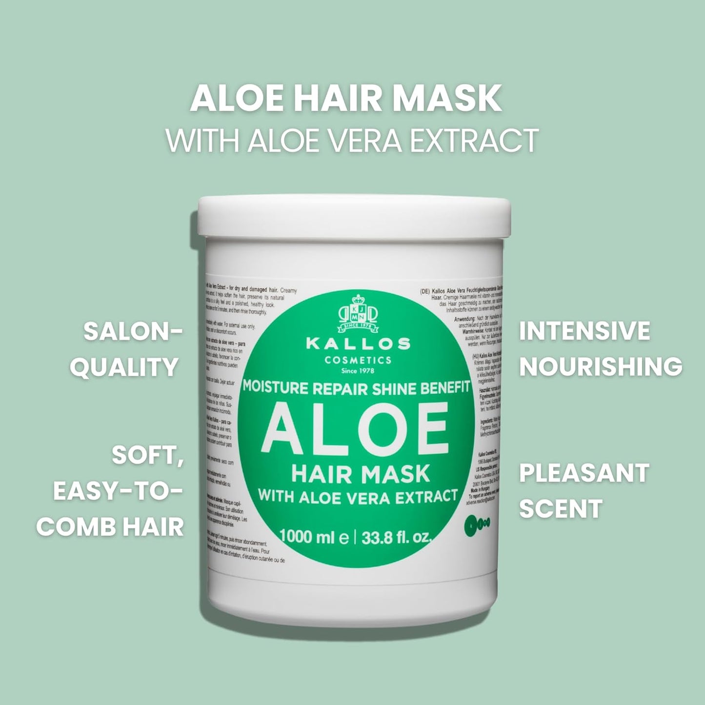 Kallos KJMN Aloe Moisture Repair Shine Hair Mask with Aloe Vera Extract & Vitamins 1000 ml – 33.81 Fl Oz