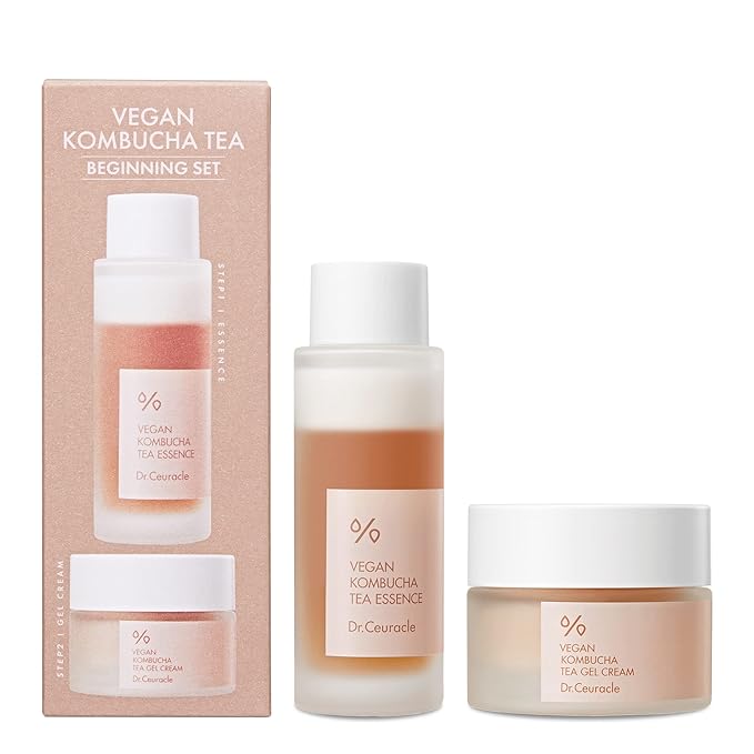 Dr.Ceuracle Vegan Kombucha Tea Beginning Set - Kombucha Korean Skincare Milky Toner Essence and Gel Cream for Travel Mini Size Set