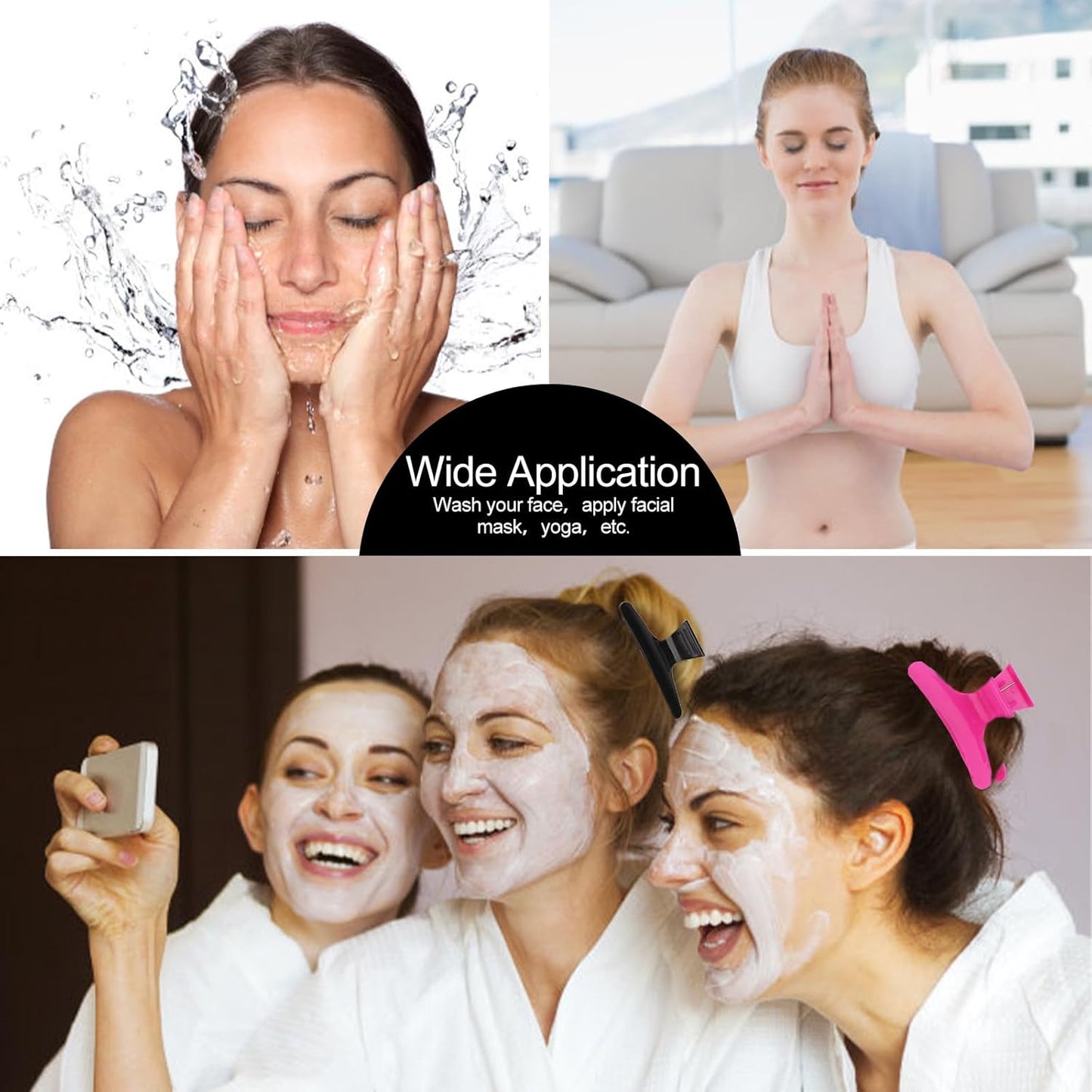 Ondder 24 Pcs Black and Hot Pink Butterfly Hair Clips for Styling and Sectioning - Pro Claws Clamps for Cutting, Coloring - Hair Accessories for Women Girls