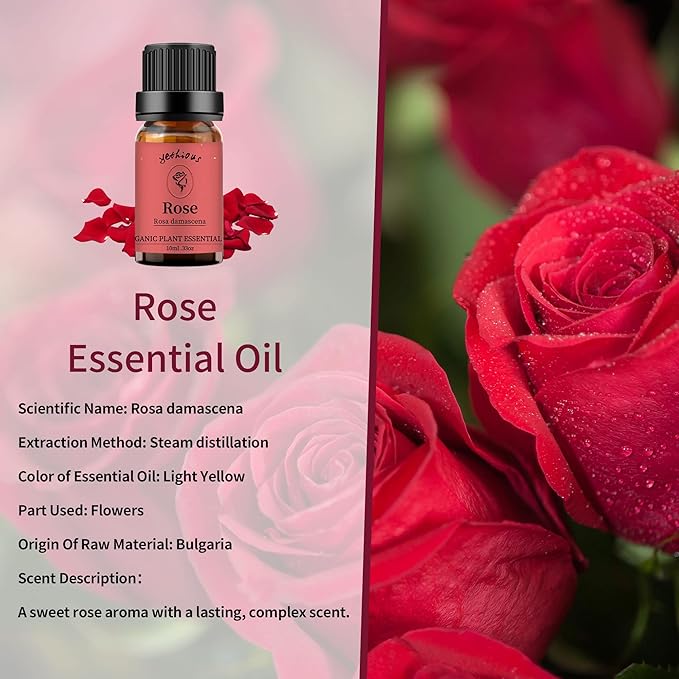 yethious Rose Essential Oil Eucalyptus Essential Oils Set 100% Pure Organic Aromatherapy Oils Rose Oil Essential Oil for Diffuser - 2 Pack 10ML