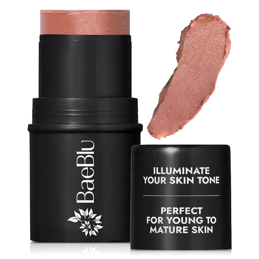 BaeBlu - Organic Blush Tube, Sangria - 100% Natural Vegan Cream Blush Sticks, Multi-Use Bronzer, & Highlighter for Lips, Cheeks & Eyes, Buildable Shimmer, Gluten-Free, Paraben-Free, Made in USA