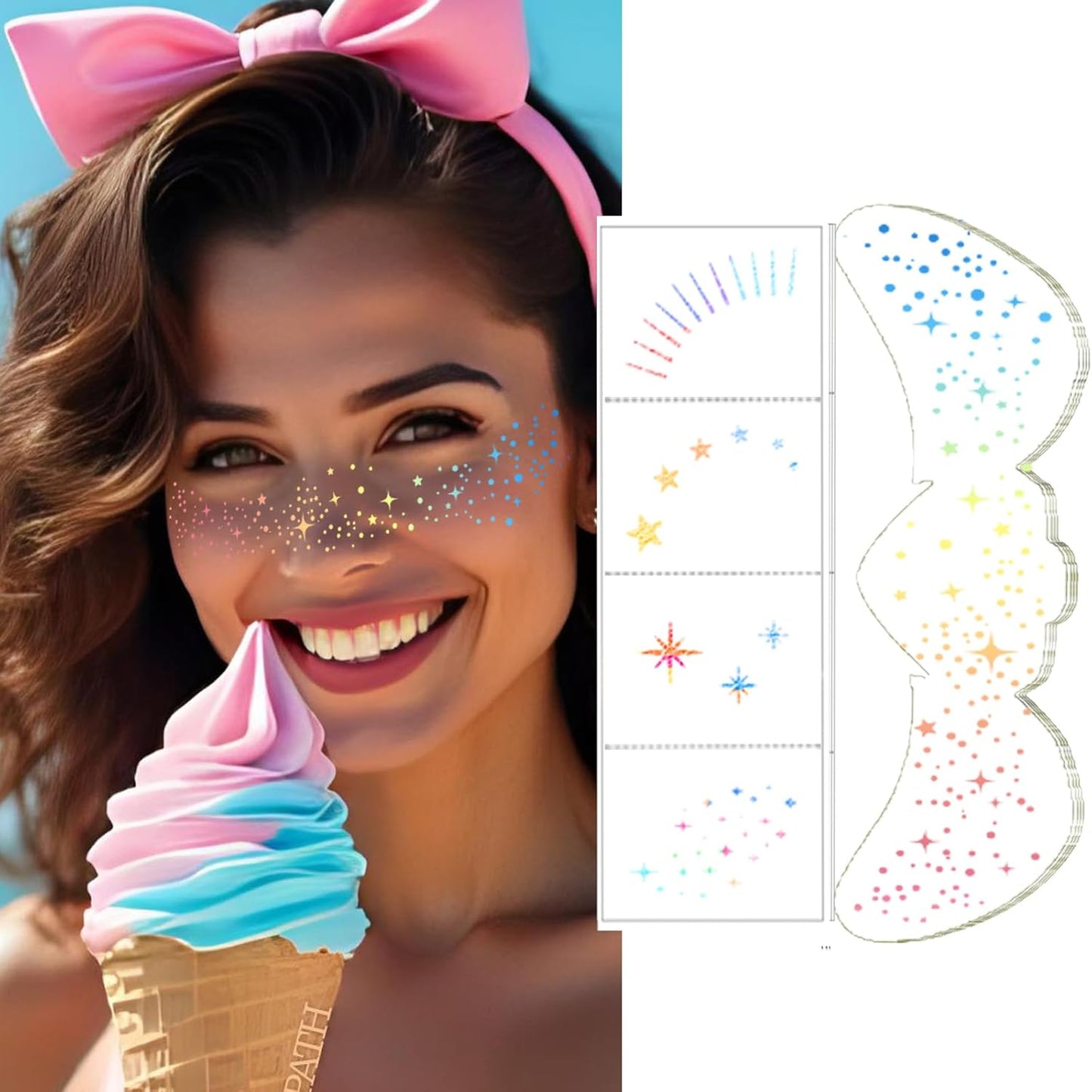 Glitter Freckles, 30 Pcs Sparkle Glitter Freckles Face Tattoo for Women Girls Holographic Temporary Face Tattoos Concert Festival Rave Accessories (Holographic)
