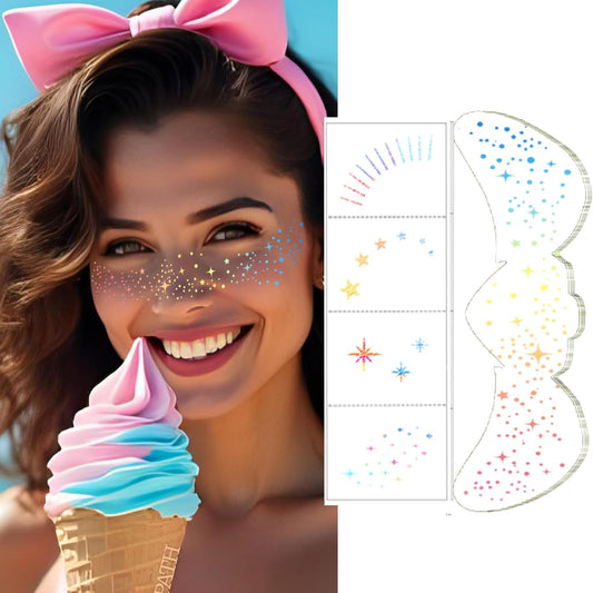 Glitter Freckles, 30 Pcs Sparkle Glitter Freckles Face Tattoo for Women Girls Holographic Temporary Face Tattoos Concert Festival Rave Accessories (Holographic)