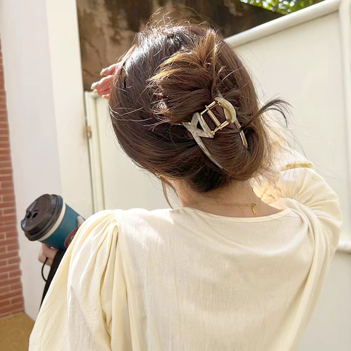 FAELBATY Hair Clip, Large Acetate Metal Claw Clip for Women, 4.7" Butterfly Hair Clips for Girls, Hair Accessories for Long Thick Hair (Mixed Green, 1 Count)