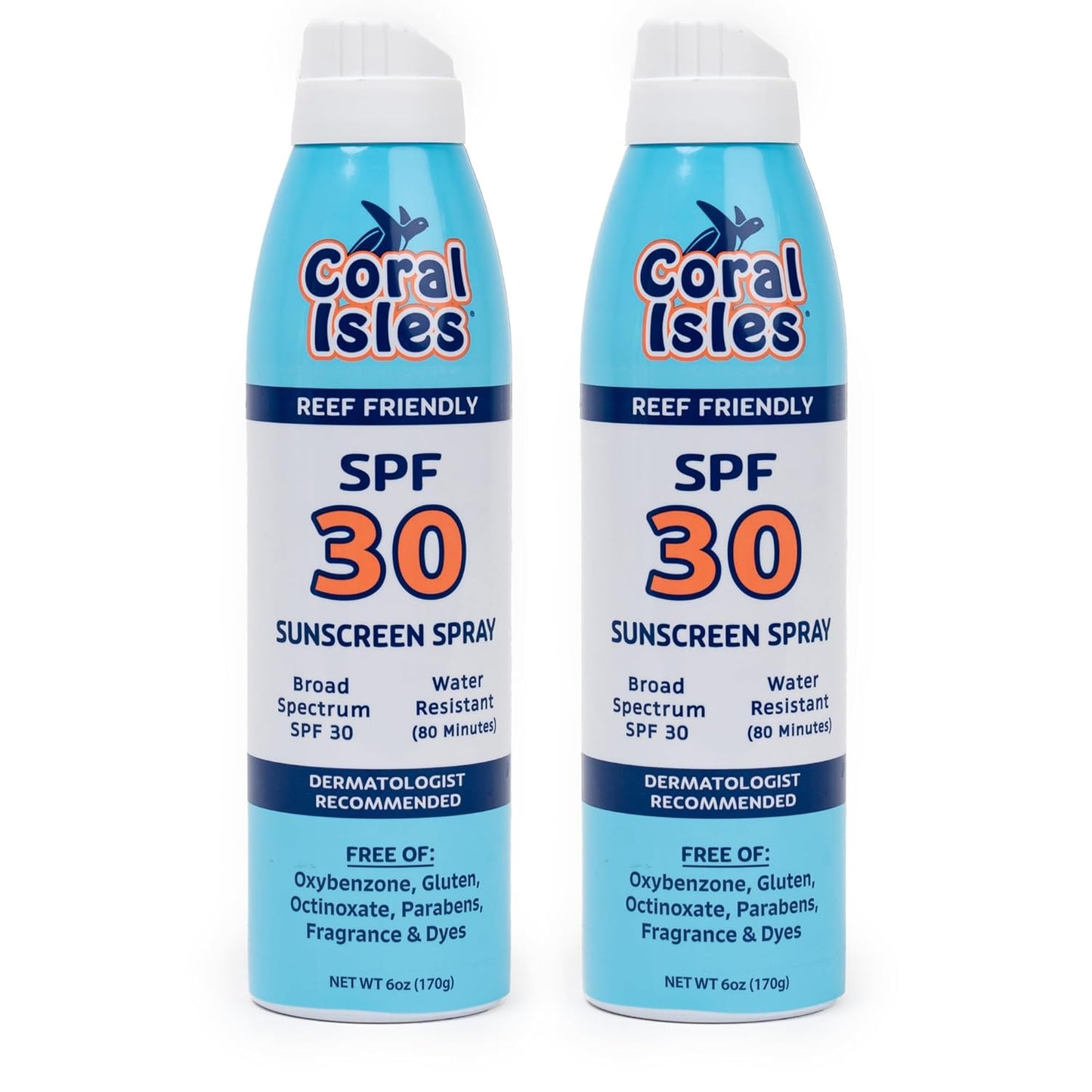 Coral Isles SPF 30 Sunscreen Spray - Hawaii Compliant - Oxybenzone & Octinoxate Free - Broad Spectrum - Water Resistant, 6 Fl Oz (Pack of 2)