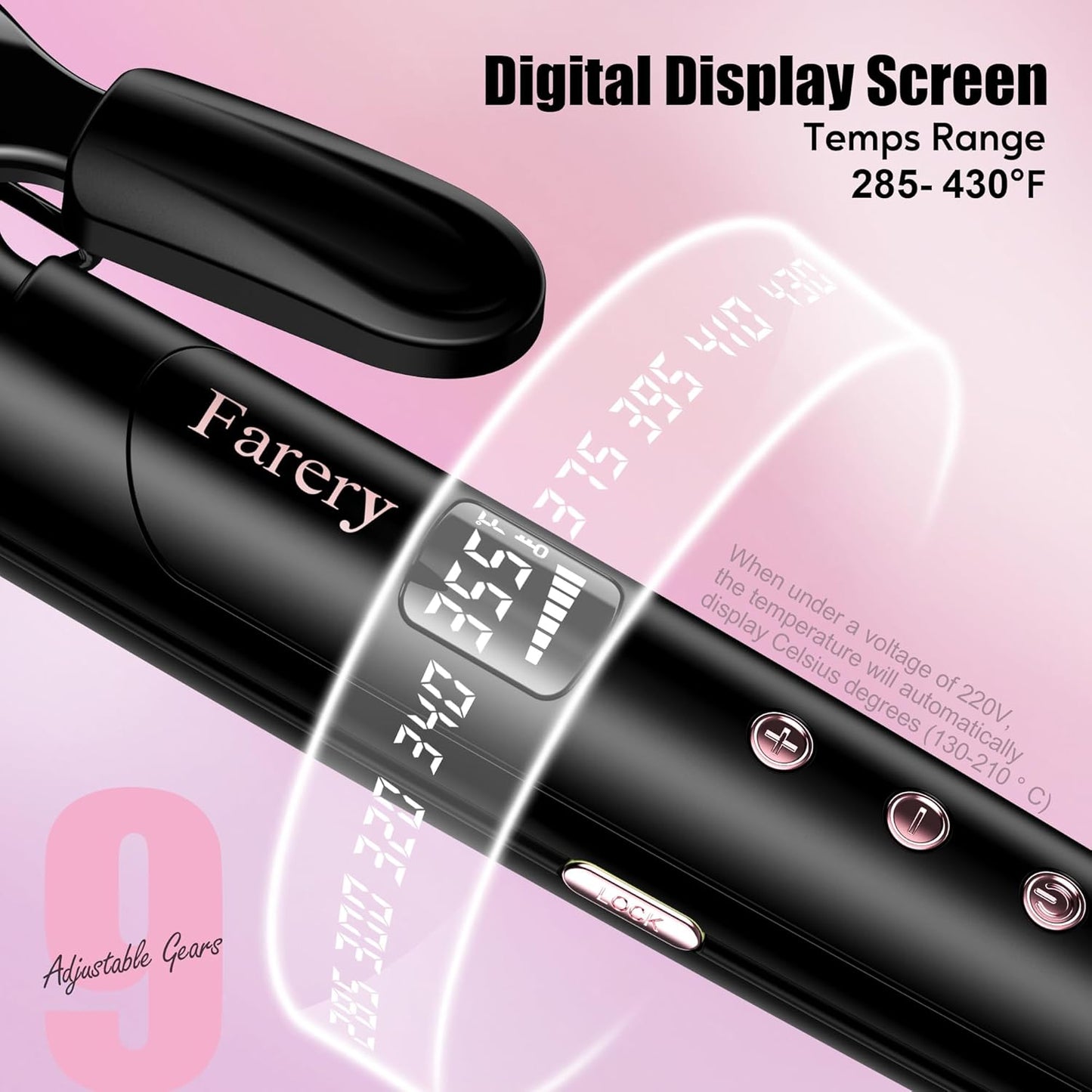 Farery 1.5 inch Curling Iron For Long Hair, Lightweight Long Barrel Curling Iron 1 1/2 Inch, Ceramic Curling Wand Infused Argan Oil & Keratin for Bouncy Curls, 9 Temp Digital Display & Lock Key, Glove