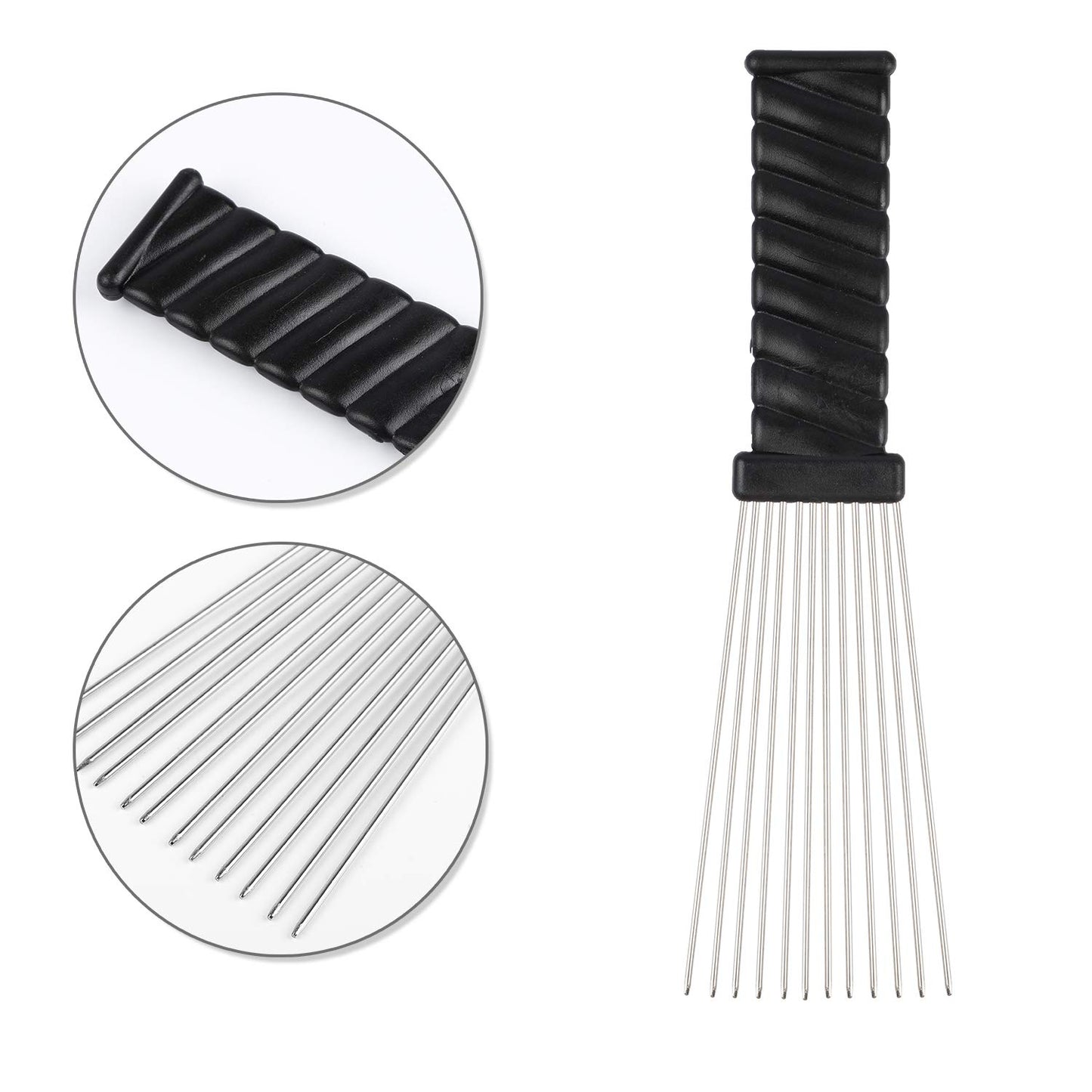 Afro Comb Metal African American Pick Comb Hairdressing Styling Tool, 2 Pack (Black-4, 2piece Assortment, Wide Teeth, Classic Black Fist Design, For Curly Hair and Afro Hairstyle)