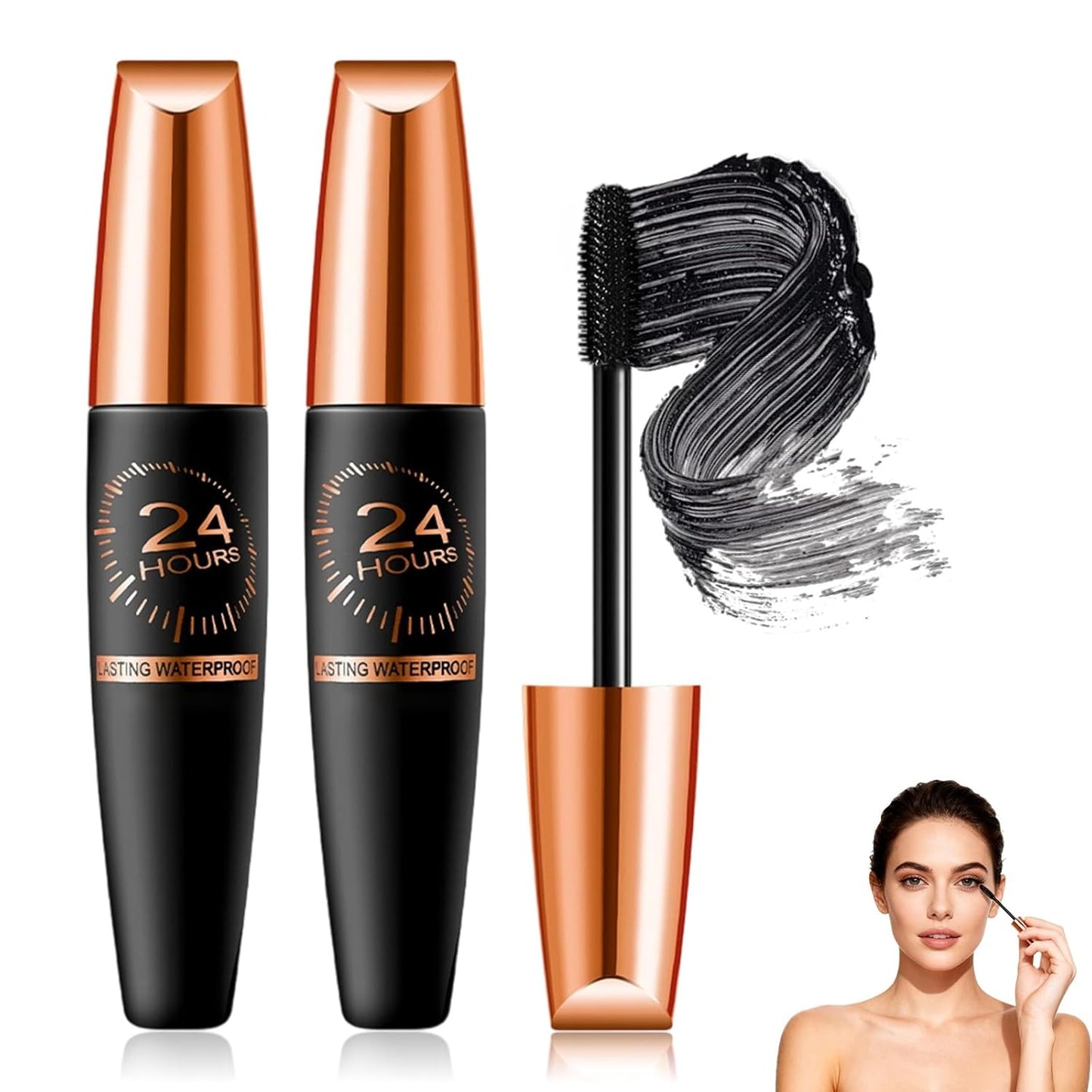 2 Pcs Waterproof Silk Fibre Thick Lengthening Mascar,Long-Lasting 4D Silk Fiber Lash Mascaras New Iron Wand Mascara,Curling Eyelashes Iron Mascaras with No Flaking