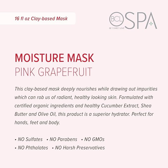 BCL SPA Organic Pink Grapefruit moisture mask for hands, foot mask, and body mask skin care spa treatment for women at home or professional spa with argan oil, olive oil, aloe vera, and kelp 16 fl oz