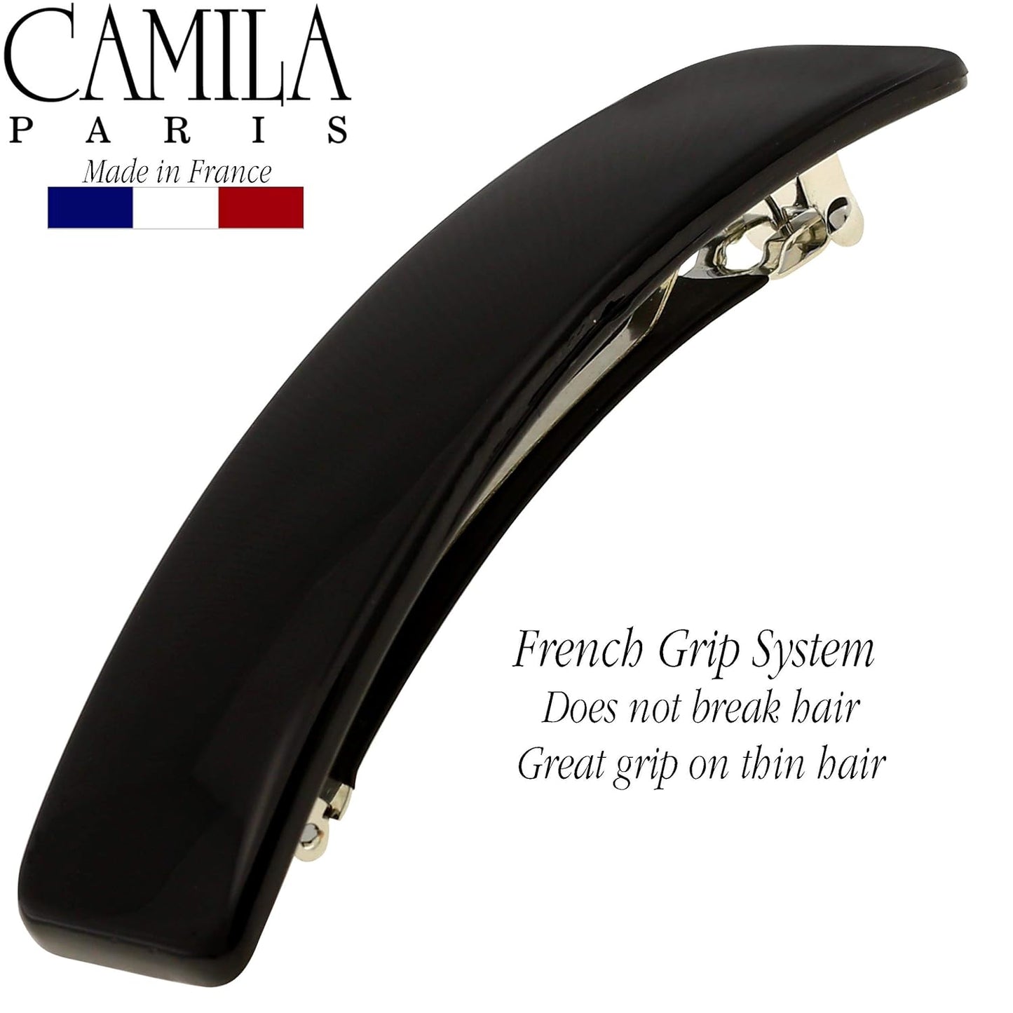 Camila Paris CP1476 French Hair Barrette Clip for Girls, Rubberized Automatic Clasp Strong Hold Grip Hair Clips for Women, No Slip and Durable Styling Girls Hair Accessories, Made in France