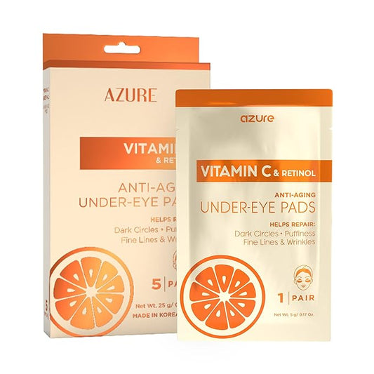Azure Cosmetics Vitamin C Under Eye Pads - Anti Aging, Lifting & Moisturizing Eye Mask Patches - Reduces Fine Lines, Wrinkles, Dark Circles & Puffiness - Skin Care Made in Korea - 5 Pairs
