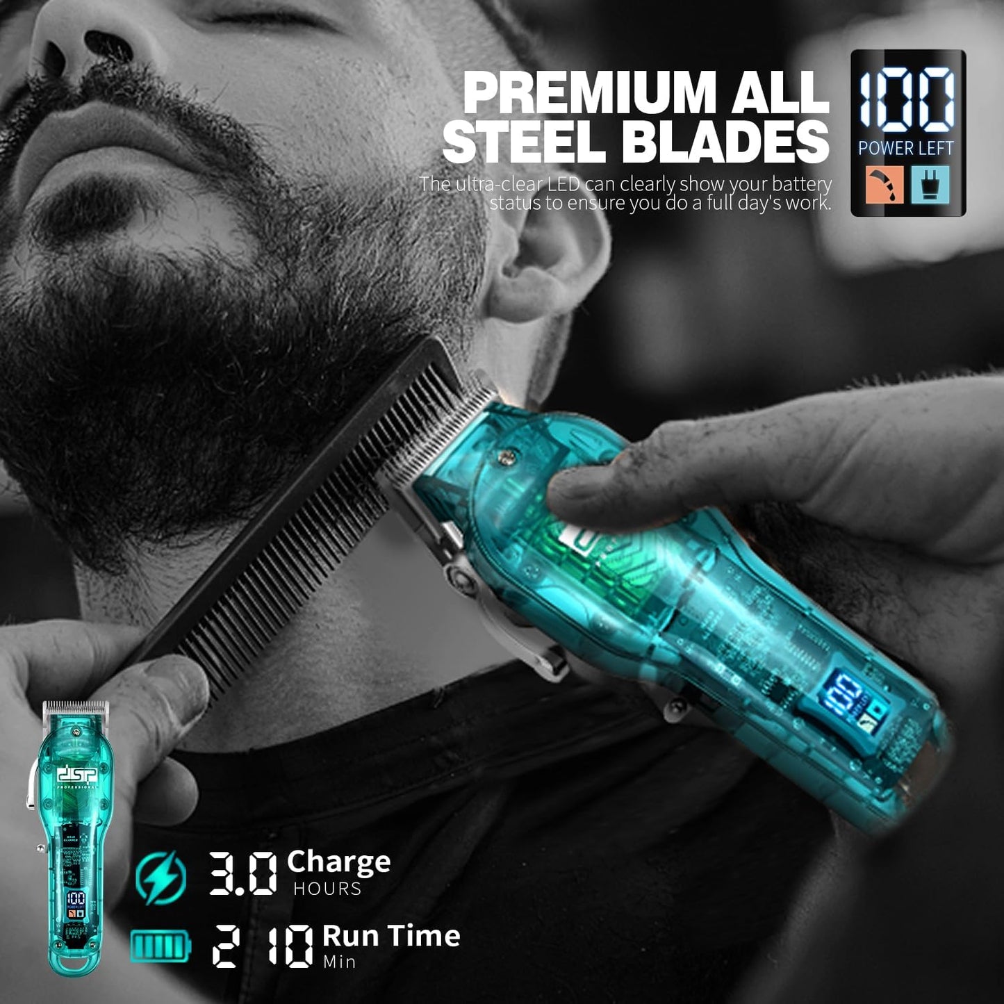 DSP® Hair Clipper, Trimmer Kit for Men Professional Barber Set for Hair and Beard Cutting Zero Gap Beard Trimmer, with LED Display (Blue)