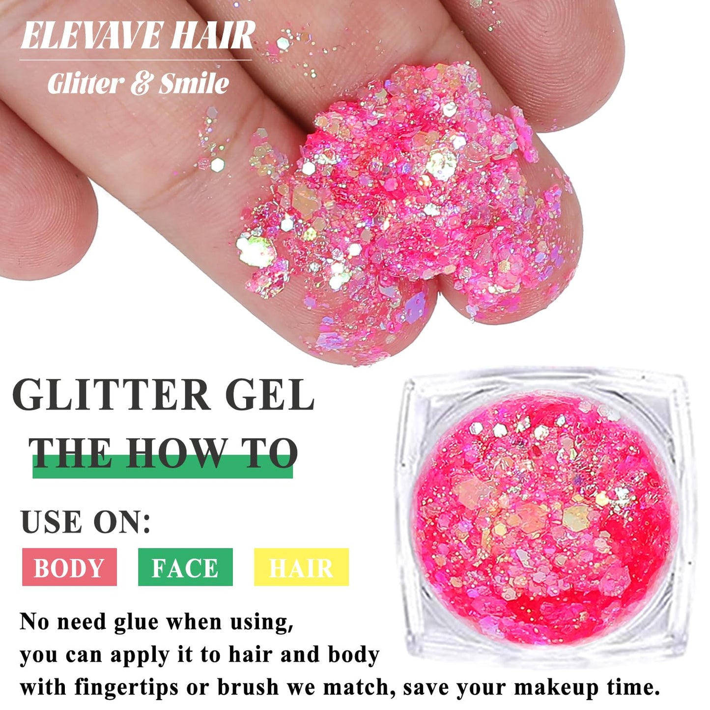 Body Glitter Face Glitter, Hair Glitter for Kids, 12 Shapes Fine Chunky Glitter Gel for Women Girls Makeup Sparkles Party Mermaid Sequins Rave Accessories Singer Concerts Festival (Pink Scheme)