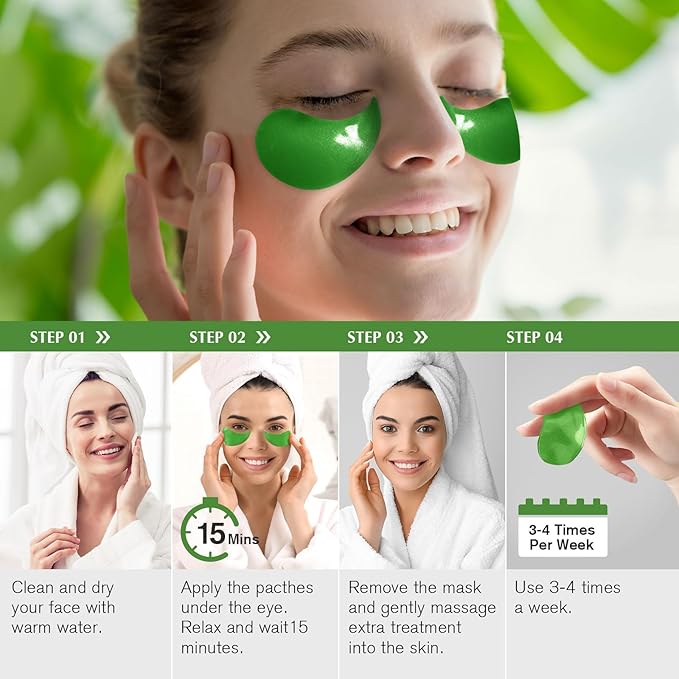 Under Eye Patches Dark Circles: 30 Pairs Collagen Eye Masks for Wrinkles and Puffy Eyes - Green Tea Eye Skin Care Gel Pads - Eye Bags/Fine Line Treatment for Men and Women