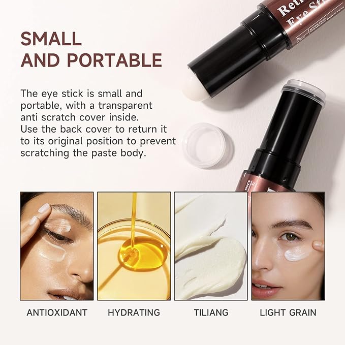 AKARY Retinol Eye Cream for Dark Circles and Puffiness, Skincare Under Eye Cream Eye Stick Reduce Wrinkles and Fine Lines, Skin Tightening Cream Moisturizing Treatment Cream Smooth and Hydrate Eye Area, Suitable for Sensitive Skin, 0.24oz
