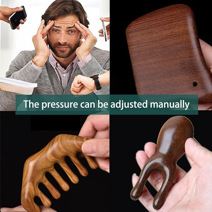 MIUPOO Wood Gua Sha Massage Set Facial Tools,Face Massager,Head Scratcher, Self Care Products,Wood Therapy Massage Tools,Relieve Muscle Tension and Lymphatic Drainage,Package 3 Pieces