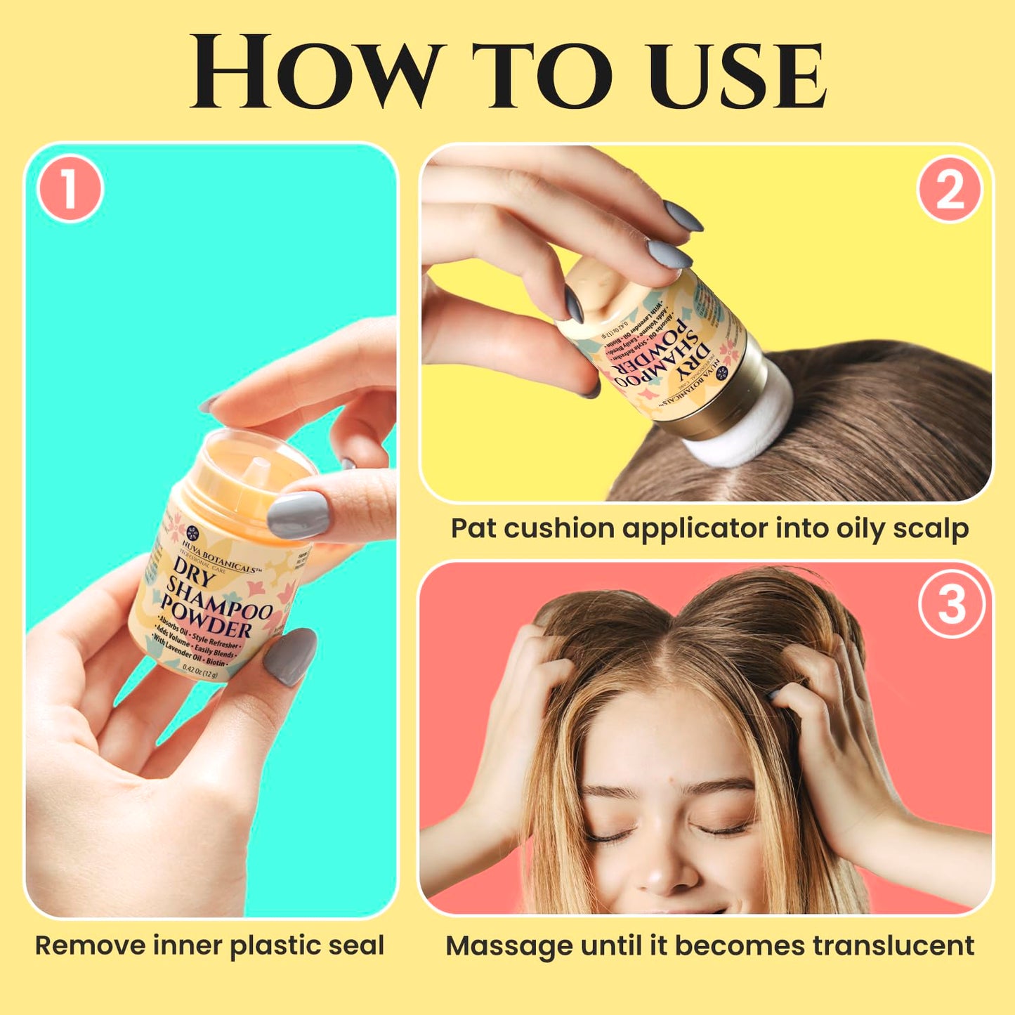 Non Aerosol Dry Shampoo Powder with Biotin - Lavender Extract and Korean Ginseng - Volumizing Travel Size (0.42 oz) - Gifts for Her