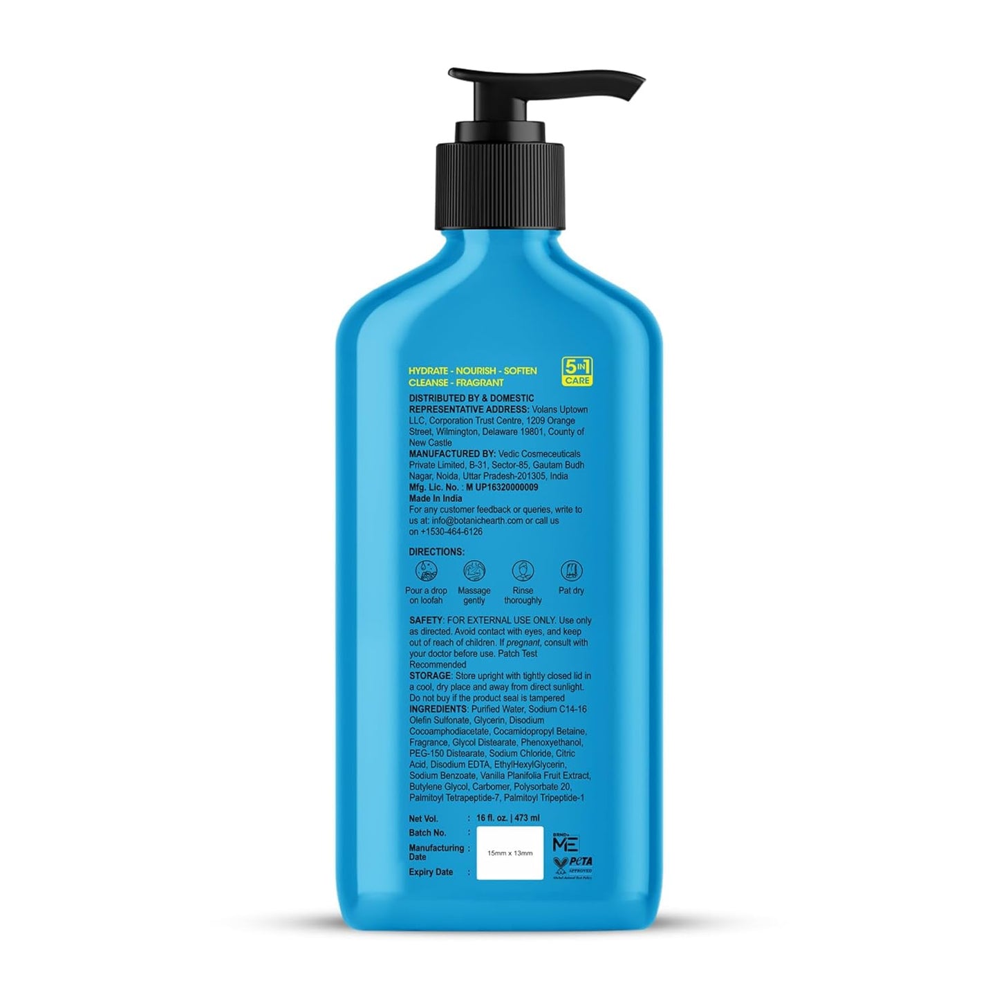 Botanic Hearth Vanilla Body Wash – Hydrating Shower Gel with 5 in 1 Care, Sulphate & Paraben Free, Gentle Daily Cleanser for All Skin Types, 16 fl oz