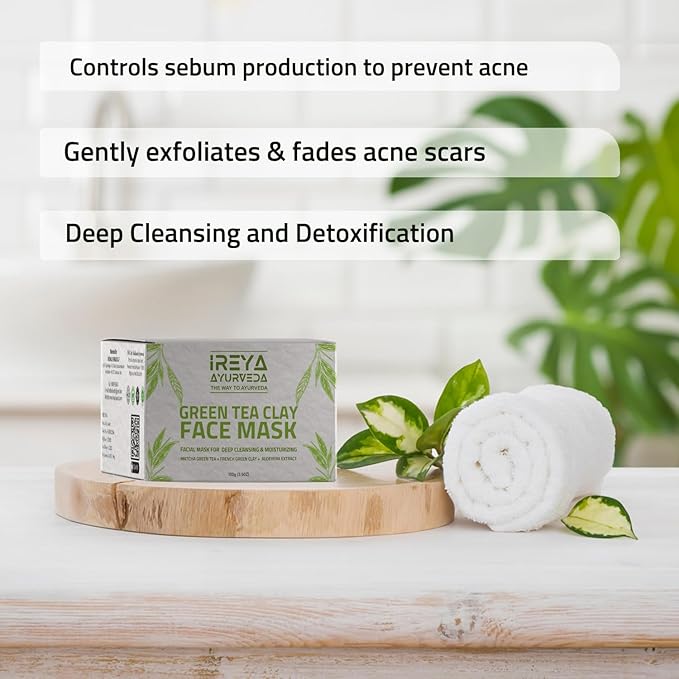 Green Tea Clay Mask with French Green Clay Moisturizing & Hydrating Clay Facial Mask, Deep Cleansing Facial Mask with kaolin clay, Vitamin E, Bentonite Clay, & Aloe Vera Extract