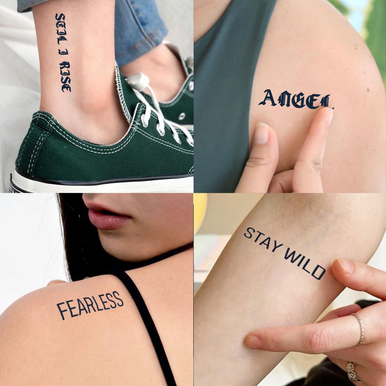 CHARLNET English Letters Semi-Permanent Tattoos for Adult - 2 Weeks Long Last Letters Fake Tattoos for Women Men Finger Neck Body/Fades Naturally/No Reflection/Waterproof,DIY Letters Stickers