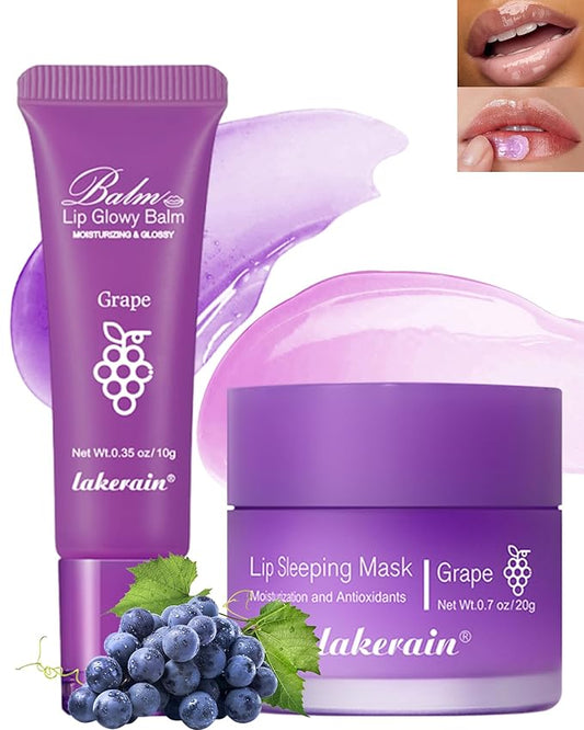 Lip Glowy Balm & Lip Sleeping Mask,Hydrating Repair Sleeping Lip Mask,Glossy Tinted Lip Balm,Smooth Cracked Chapped Dry Lip,Lip Care Therapy Treatment,Women's Day Makeup Gift for Women-04Grape