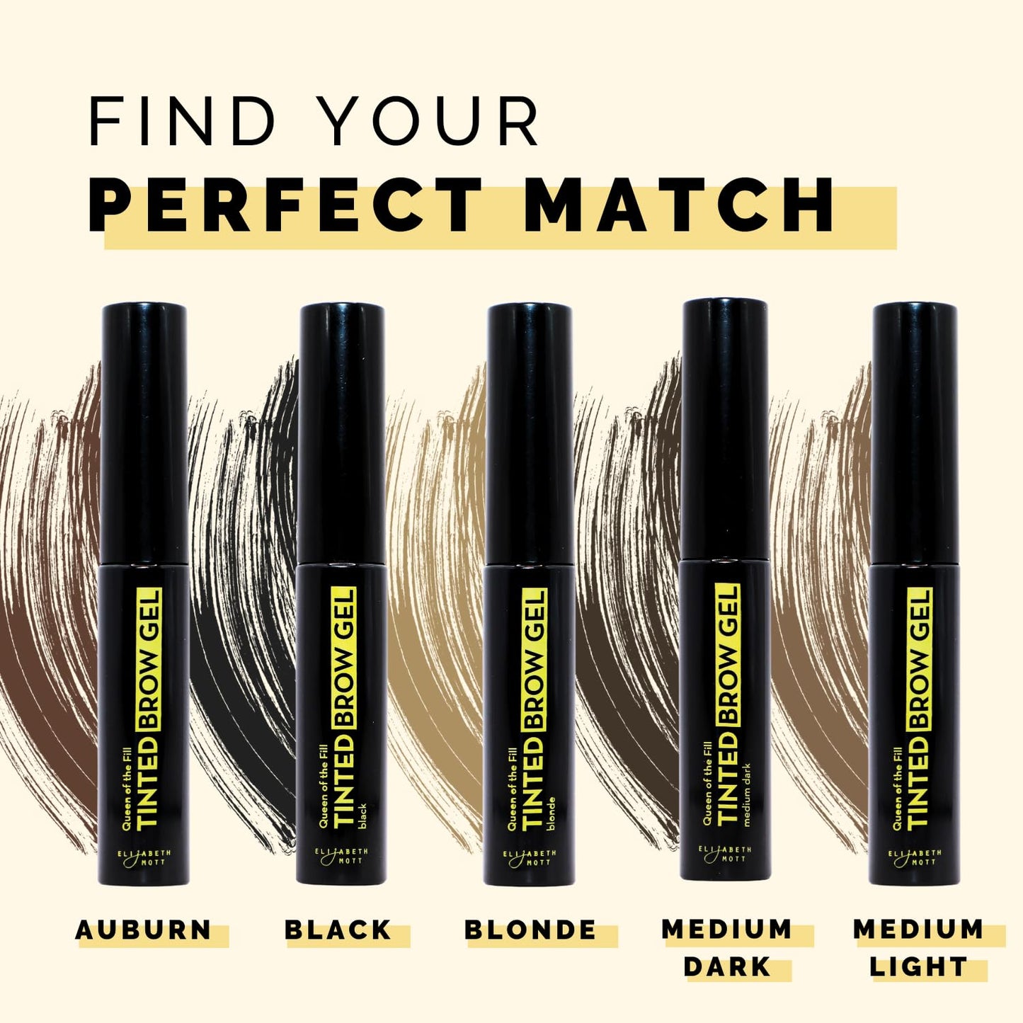 Elizabeth Mott Queen of the Fill Tinted Eyebrow Gel – Brow Filler, Volumizer & Setter – Defines, Shapes & Covers Gray Hairs – Water-Resistant, Long-Lasting – Cruelty-Free – Dark Medium Brown 4g