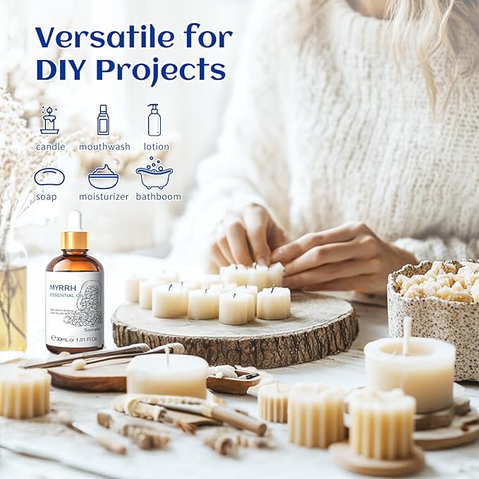 HIQILI Myrrh Essential Oil, for Skin, Massage, 100% Pure & Natural - 1.01 Fl Oz