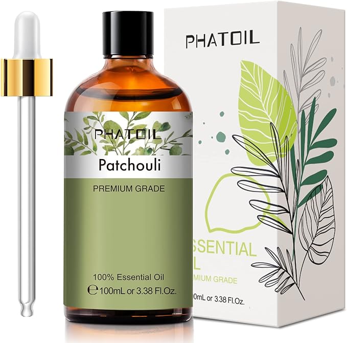 Patchouli 3.38fl.oz Essential Oil, PHATOIL Pure Aromatherapy Oils for Diffuser, Humidifier, Perfect for DIY Soap, Candle, Bath Bombs Making(100ml)