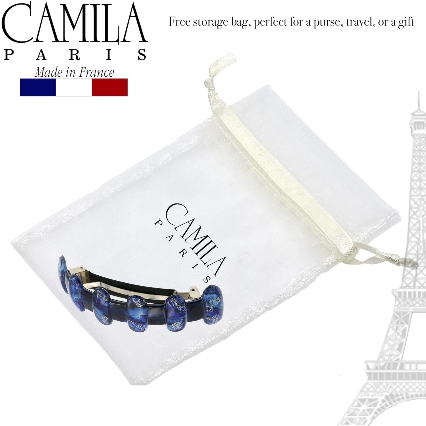 Camila Paris CP3302 French Hair Barrette Clip for Girls for Thick Curly Wavy Long Hair, Strong Hold Grip Hair Clips for Women, Automatic, No Slip Durable Styling Girls Hair Accessories, Made in France